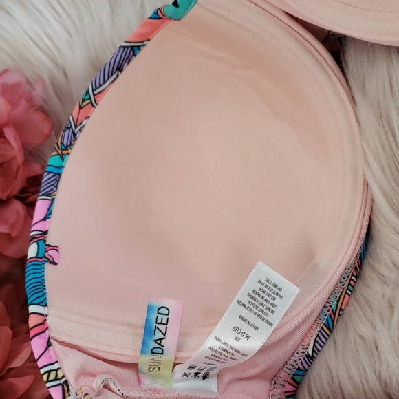 SunDazed pink multicolored strapless bikini top size 36D - Picture 11 of 12
